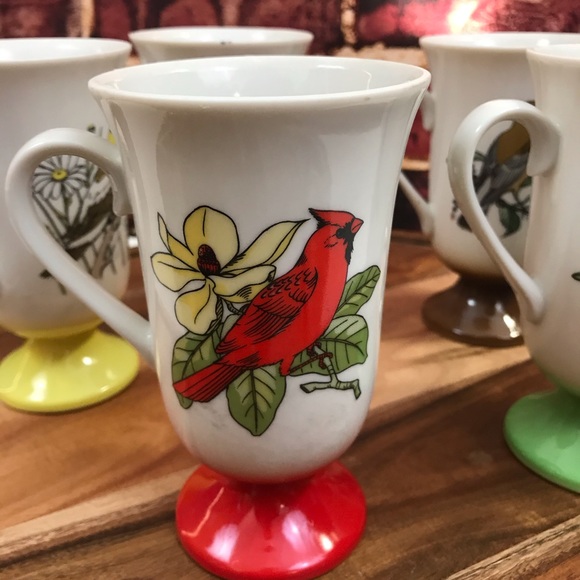 Vtg Pedestal Coffee Mugs/Cups Song Bird Porcelain - Picture 4 of 7